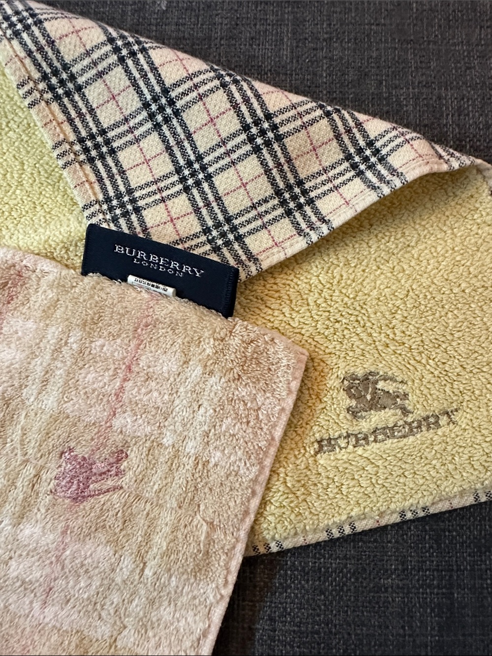 Burberry Yellow & Beige Plaid face Towels with Logo